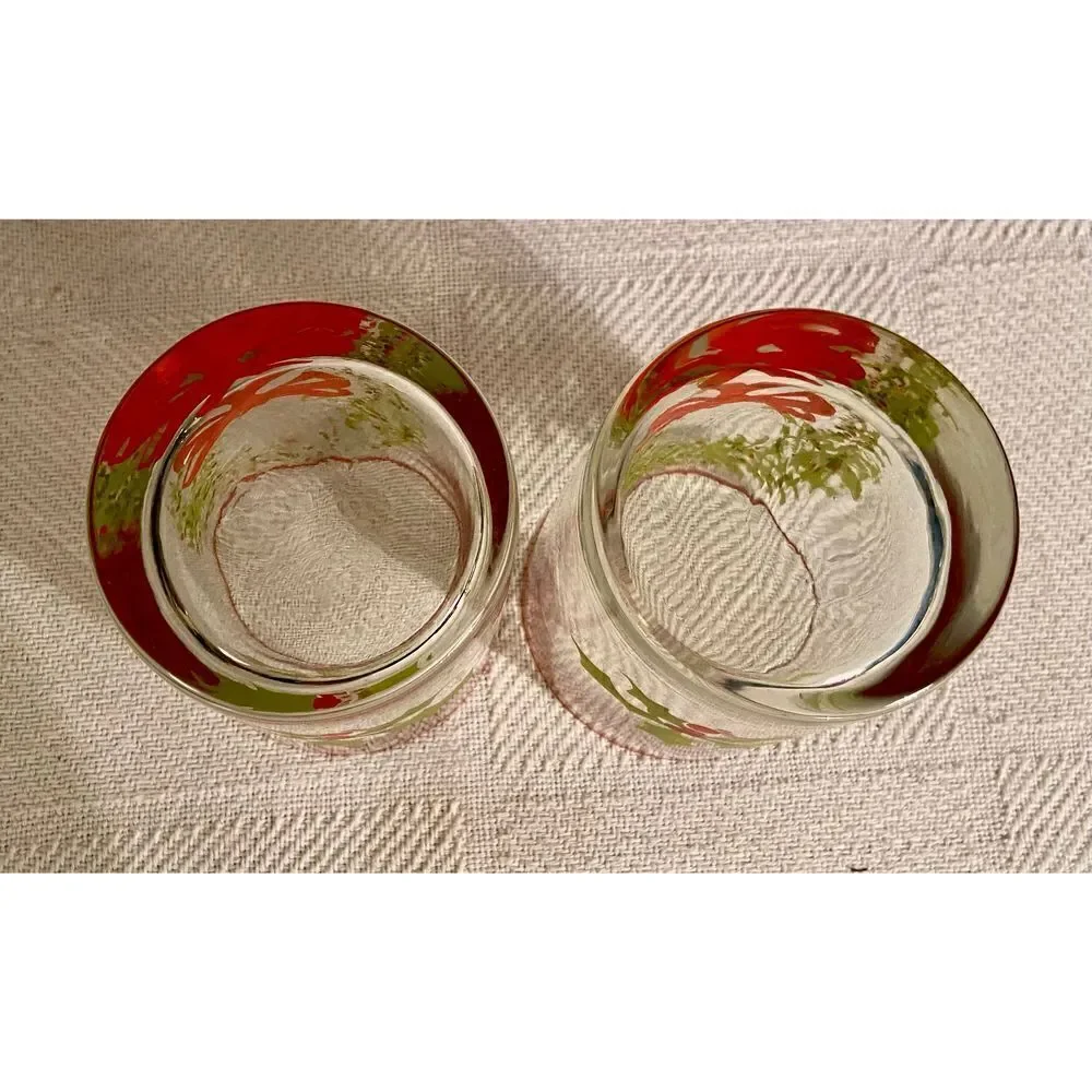2 Vintage CHRISTMAS HOLLY Wreath Glasses - Cocktail Glassware~Used On TV Show